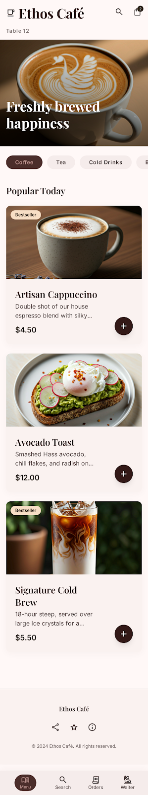 Ethos Café Digital Menu
