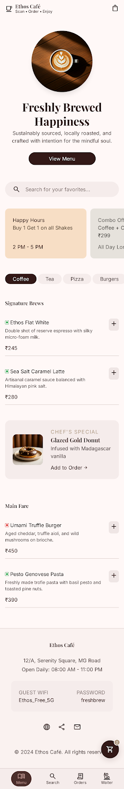 Ethos Café Minimal Menu